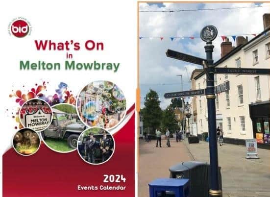 The front cover of the new What's On Melton  Mowbray 2024 and Melton town centre