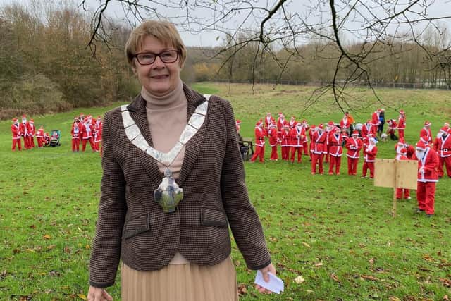Mayor of Melton, Councillor Siggy Atherton, pictured after giving her welcoming speech before the Santa Fun Run