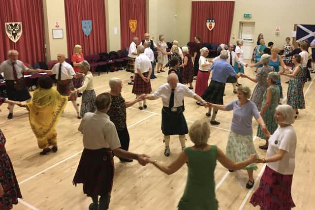 A session of Scottish country dancing at Waltham village hall