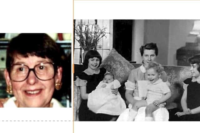 Olivia Durrance (left), who has passed away aged 94, and as a nanny for four children in younger days