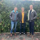 New investor, Lee Cash (centre), with new business partners Harry Gurney (left) and Stuart Broad, of The Cat & Wickets Pub Company Ltd