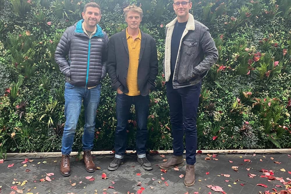 New investor, Lee Cash (centre), with new business partners Harry Gurney (left) and Stuart Broad, of The Cat & Wickets Pub Company Ltd
