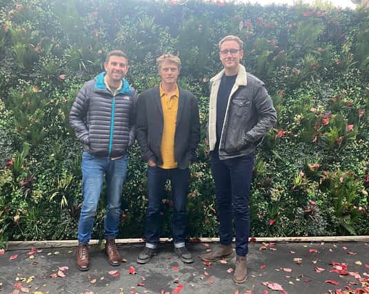 New investor, Lee Cash (centre), with new business partners Harry Gurney (left) and Stuart Broad, of The Cat & Wickets Pub Company Ltd