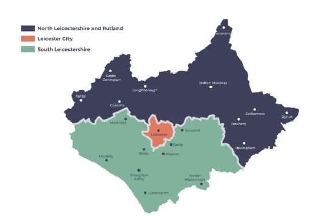 The make-up of the North, City, South plan proposed by the district councils of Leicestershire and Rutland County Council
