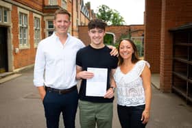 Harry Bird and his parents celebrate his exceptional GCSE results at Ratcliffe College