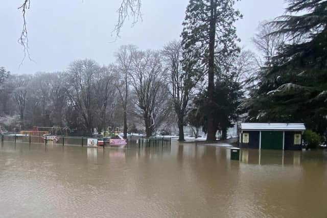 The flooded town parks in Melton Mowbray in January this year