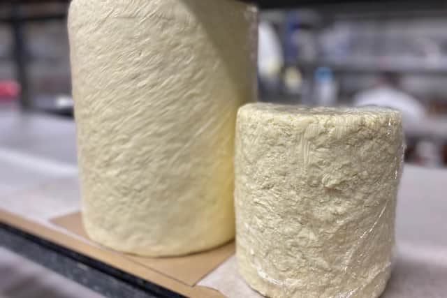 The 8kg and 2kg cylinders of Stilton produced at Long Clawson Dairy