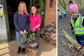 Oasis Pre-School and Retreat - herbs donated by The Grange Garden Centre (left) and youngsters playing at Melton Country Park