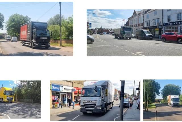 Photos of HGVs taken by Melton residents on town roads following the opening of Pork Pie Way