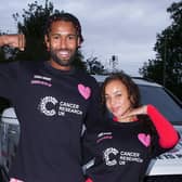Danica Taylor with partner Nathan Grant before he set off on his fundraising run
