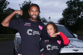 Danica Taylor with partner Nathan Grant before he set off on his fundraising run
