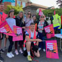 George Rhodes (front) with fellow Brownlow School staff members on the picket line on Limes Avenue this morning