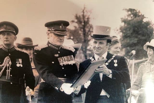 Don Smart presents the Freedom of the Town of Melton Mowbray to the RAVC during his mayoral year of 1977