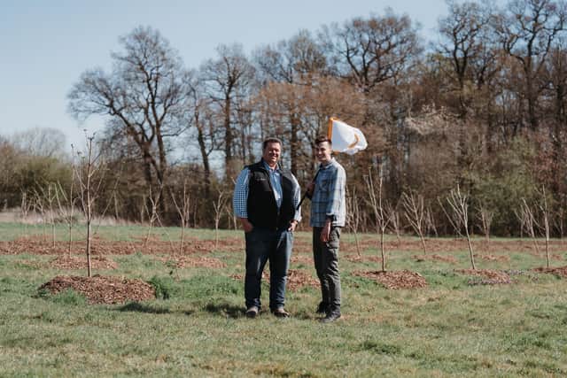 Farm manager at Belvoir Farm, Keith Challen, with ecologist Connor Butler