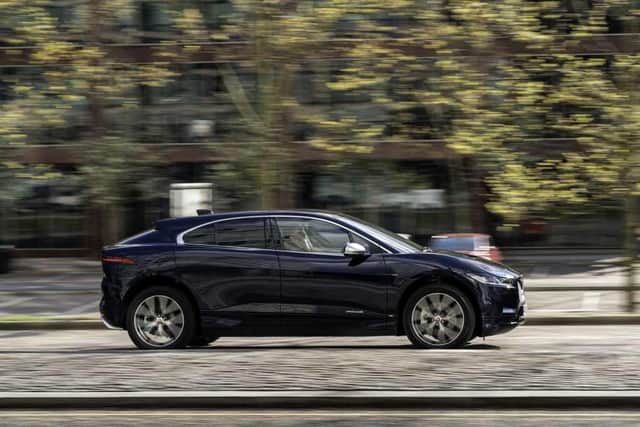 The Jaguar i-Pace electric vehicle is slightly smaller than the Jaguar F-Pace SUV