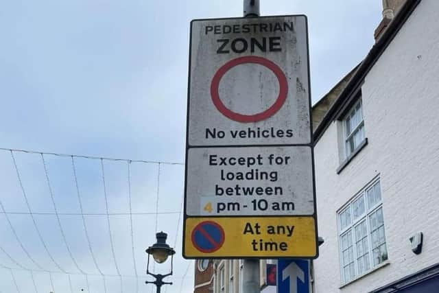 The sign in High Street, Melton Mowbray, has been changed to take into account the new loading restrictions