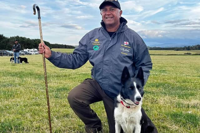 Nij Vyas with Kemi Lara - the duo have won a national sheepdog title