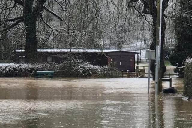 The flooded Ashby Carington Cricket Club pavilion