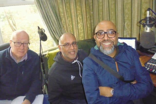 Community Media Association's visit to 103 The Eye, from left, Richard Hilton (treasurer); Javed Sattar (vice-chairman) and Vijay Umrao (chairman)