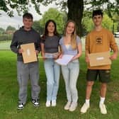 GCSE students Barney, Stephanie, Liv and Ned celebrate their results today at The Priory Belvoir Academy