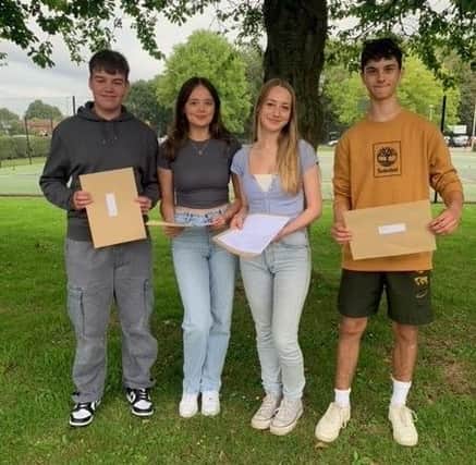 GCSE students Barney, Stephanie, Liv and Ned celebrate their results today at The Priory Belvoir Academy
