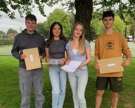 GCSE students Barney, Stephanie, Liv and Ned celebrate their results today at The Priory Belvoir Academy