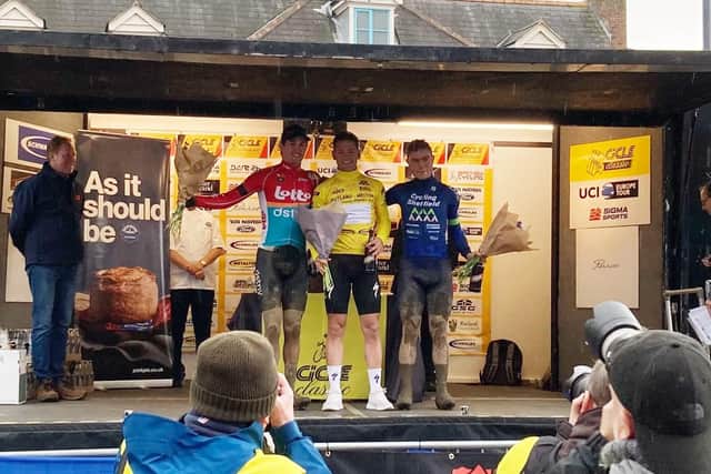 The top three in this afternoon's Rutland-Melton CiCLE Classic - Lamperti, De Decker and McKay
