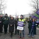 MP Julie Elliott alongside paramedics on the picket line outside Sunderland Ambulance station.