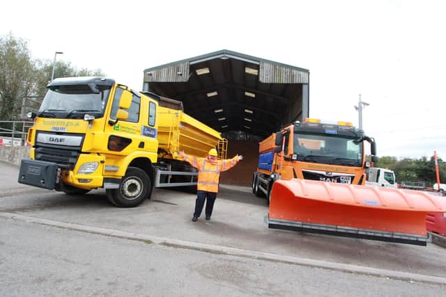 Councillor Ozzy O'Shea, county council cabinet member for highways, transport and flooding, with some of the vehicles which will be used to keep Leicestershire moving this winter