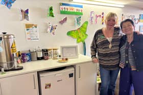Two of the volunteers at Melton's Pepper's - A Safe Place at the tea and coffee station, which was funded by last year's Ragdale Hall Community Chest