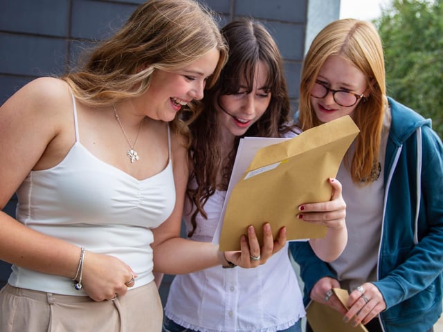 Students sharing their GCSE results.