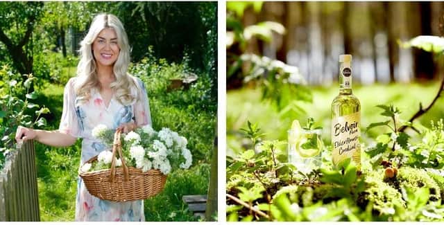 Daisy Payne, a gardening expert who appears on TV show This Morning, and a bottle of Belvoir Farm's Elderflower Cordial, which she will help to produce