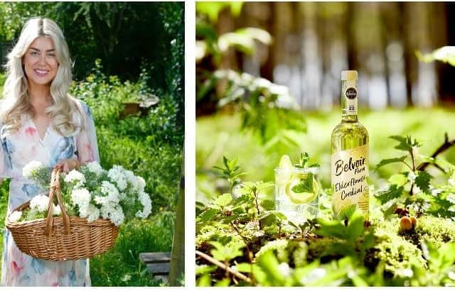 Daisy Payne, a gardening expert who appears on TV show This Morning, and a bottle of Belvoir Farm's Elderflower Cordial, which she will help to produce