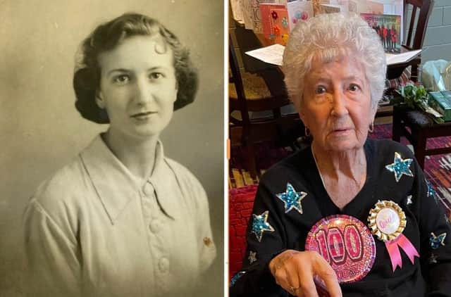 Kathleen Bishop aged 15 in 1938 (left) and pictured on her 100th birthday last year