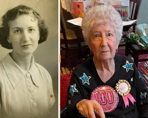 Kathleen Bishop aged 15 in 1938 (left) and pictured on her 100th birthday last year