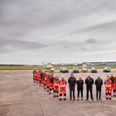 Members of the Derbyshire, Leicestershire and Rutland Air Ambulance service at their Nottingham base