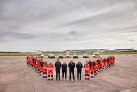 Members of the Derbyshire, Leicestershire and Rutland Air Ambulance service at their Nottingham base