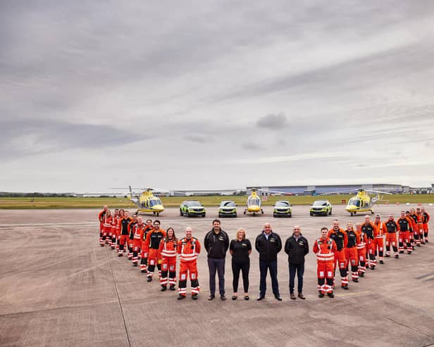 Members of the Derbyshire, Leicestershire and Rutland Air Ambulance service at their Nottingham base
