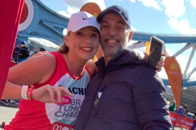 John Waters congratulates wife Rachel after one of her recent fundraising runs