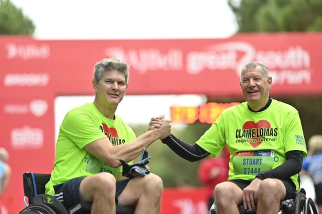 Dan Spincer (left) and Stuart 'Pid' Hall at the start line for the Great South Run yesterday