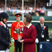 HRH The Princess Royal presenting Piggy March with the winner’s trophy at Burghley in 2022 (PHOTO DBHT/Peter Nixon)