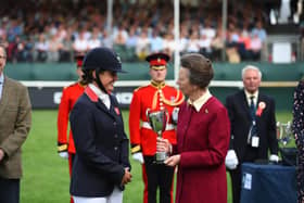 HRH The Princess Royal presenting Piggy March with the winner’s trophy at Burghley in 2022 (PHOTO DBHT/Peter Nixon)