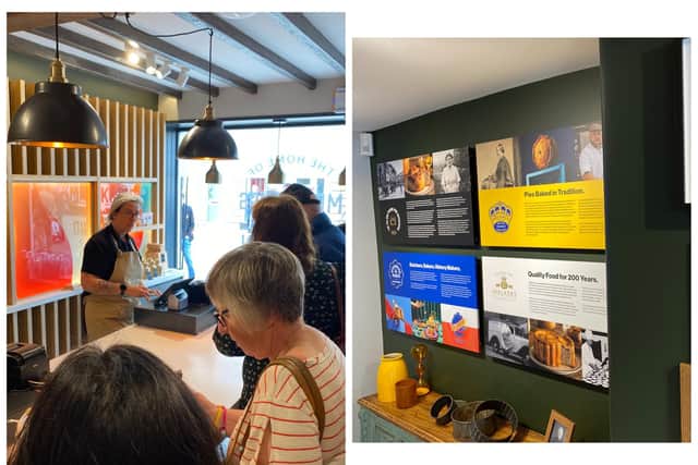 The refurbished Ye Olde Pork Pie Shoppe in Melton Mowbray - the heritage displays (right) and the new pay area in the extended part of the shop (left)