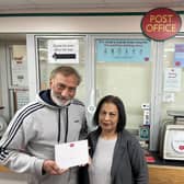 Raj and Yadvinder Bains, with their long service award after running the Post Office at Welby Lane for 30 years