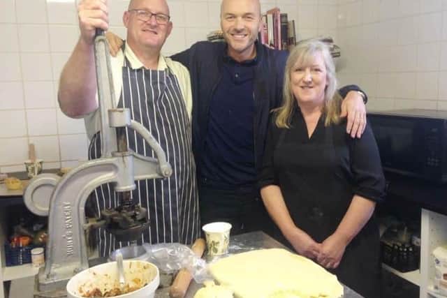 TV chef Simon Rimmer with Phil and Kath Walmsley for an episode of one of his TV cooking shows