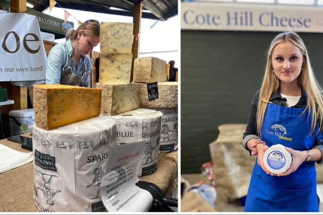 The stand for the Leicestershire Handmade Cheese Company (left) and Cote Hill Cheese's stand (right)