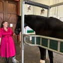 Melton MP Alicia Kearns with a military horse at the DATR base