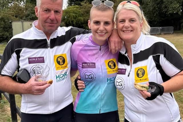 Alice Greaves pictured with parents David and Libby during a previous fundraising cycle to Norfolk