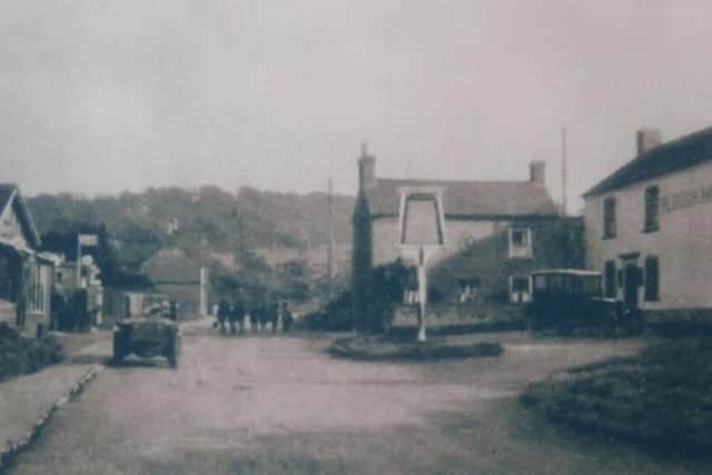Stathern Garage on the left pictured in the early 1920s, shortly after it opened, with The Plough pub opposite, which is still trading as well