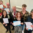 Mayor of Melton, Councillor Alan Hewson, with clients of Access All Areas after presenting them with certificates